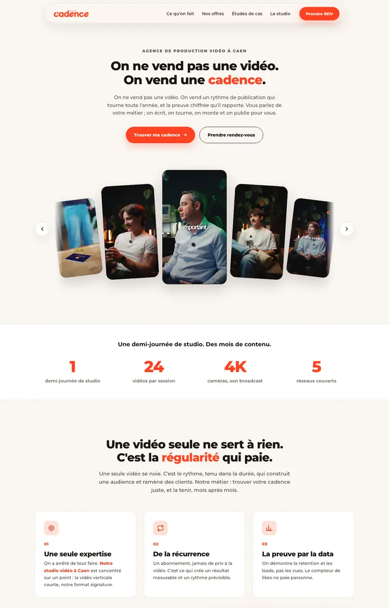 Page d'accueil du site Studio Cadence