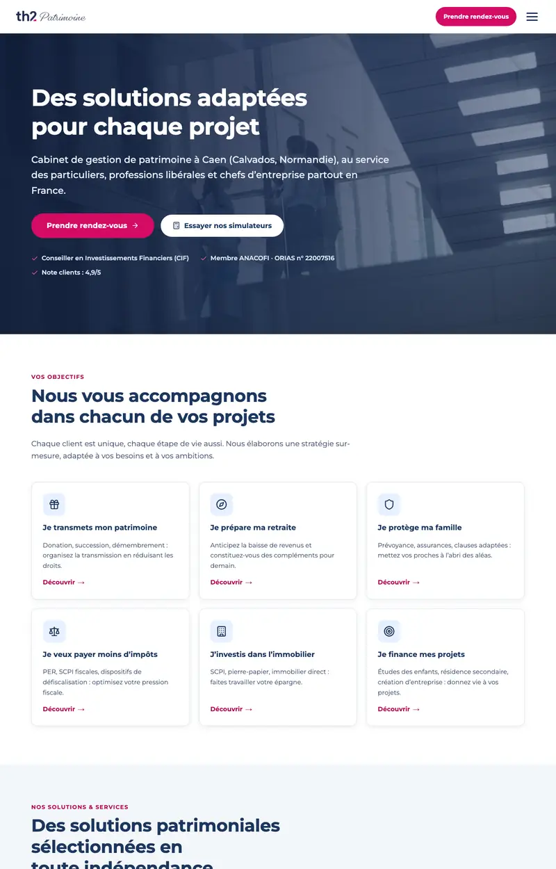 Page d'accueil du site Th2 Patrimoine